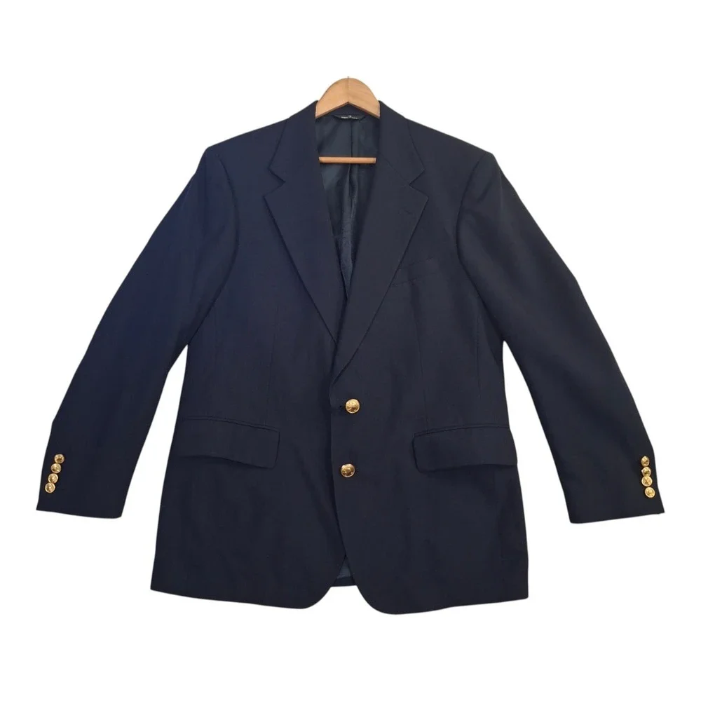 VTG Polo University Club Ralph Lauren Blazer Mens 44 Navy Gold Buttons Made USA